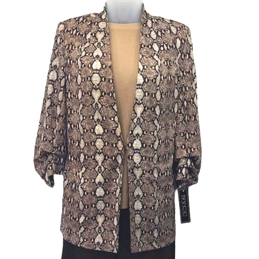 NYCC Snakeskin Graphic Print Blazer Lightweight Lined Jacket Gathered Sleeve NWT - Picture 12 of 17